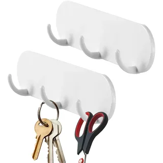 WQNNQW Schlüsselbrett,2 Stück Schlüsselbrett Magnetisch Für Die Wand, SchlüsselbrettOhne Bohren,SchlüsselbrettMit 3 Haken, Zum Aufhängen Von Schlüsseln, Sonnenbrillen, Schmuckhalsketten (Weiß)