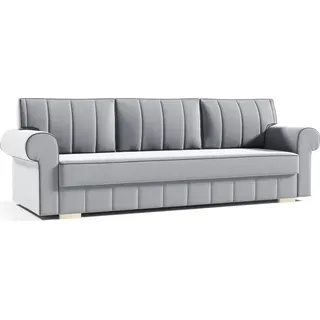 Schlafsofa INES Sofa mit Schlaffunktion und Bettkasten, Klappsofa, Schlafcouch mit Füßen aus Holz, Couch in Frabe: Grau, Veloursstoff - Grau