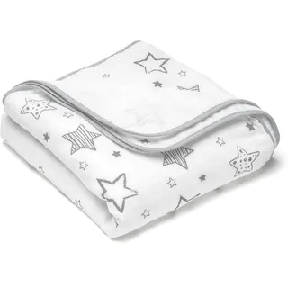 MAKIAN Kuscheldecke Sommer Babydecke Sterne - 120x120 cm, 100% Baumwolle, Oeko-TEX® Standard 100 geprüft/Kinderdecke zum Schlafen, Wickeln, Krabbeln & Spielen - Weiß Grau