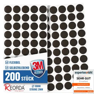 REORDA® Magnetplättchen selbstklebend - Magnetstreifen - 3M Kleber ermöglicht stärkste Klebekraft - Flache Magnete I Magnetfolie selbstklebend (200 Stück)