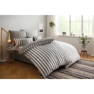 OTTO home Greta Gestreift Baumwolle Grau 135 x 200 cm + 2 x 80 x 80 cm