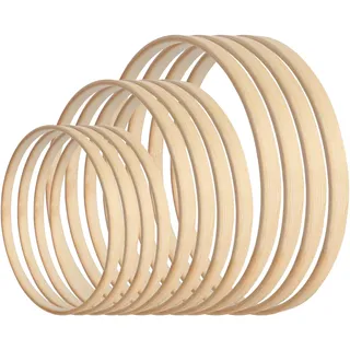 SOSMAR 12 Stück Set - 20 25 & 30cm Holzringe zum Basteln - Bambus Holz Ringe Hoops Set für Makramee/Traumfänger/Blumenkranz Türkranz/Wandbehang Fensterdeko DIY Set