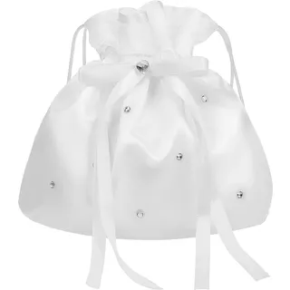Veemoon Weiß Satin Brautbeutel, Braut Hochzeit Handtasche Brautbeutel Blumenmädchen Dolly Tasche Drawschnellzug Clutch Bag für Hochzeit Bankett Tanz Brautjungfern Accessoires 8,45X7,66X0,04 in