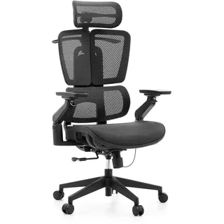 hjh OFFICE Bürostuhl Ergo U2 Pro3 – Profi Drehstuhl aus Nylon-Netz – Höhenverstellbare Lordosenstütze – Stufenlose Sitztiefenverstellung – 6D Armlehnen – Schwarz
