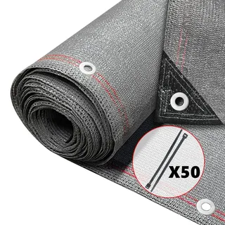 VOUNOT® Zaunblende 1×10m, Sichtschutz Zaun 230 g/m2 HDPE Schattiernetz, Windschutz UV-resistent Reißfest, 95% Beschattungsgrad, mit Löcher und Kabelbinder, Grau