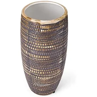 Elements Keramikvase, strukturiert, 13 x 13 x 27 cm, Schwarz und Gold