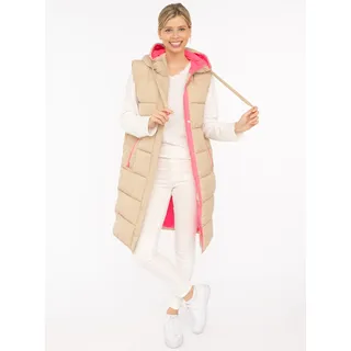 Steppweste ZWILLINGSHERZ "Smile", Damen, Gr. S, beige, Steppware, Obermaterial: 100% Polyester, Basic knielang, ohne Ausschnitt, Westen Steppweste, Smile-Steppung hinten, Zippern seitlich, Kapuze, Kordelzug