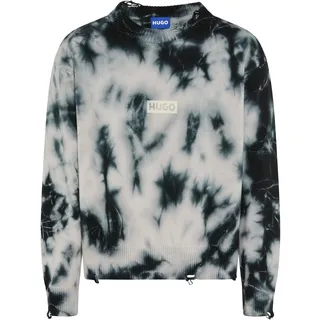 HUGO Blue Strickpullover Batik-Effekt, Oversized Fit, gedrucktes HUGO-Logo