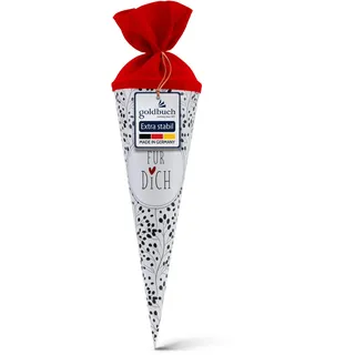 Goldbuch 93 213 Geschwistertüte Für Dich, Schultüte mit Wildblumenmuster, Lackkarton, Geschenkverpackung, roter Filzverschluss (ohne Verschlussband), Zuckertüte rund, Länge 35 cm, Ø 11,5 cm, Weiß