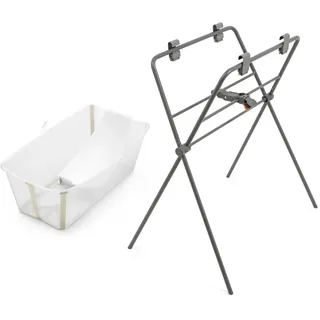 Stokke Flexi Bath (Sandy Beige) + Newborn Support + Flexi Bath Stand - Ideal für Neugeborene & Kinder bis 48 Monate - Faltbare, Robust & einfach zu verstauen