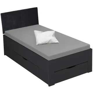 Xora Stauraumbett , Grau , Holzwerkstoff , 2 Schubladen , 90x200 cm , Blauer Engel, Goldenes M, Made in Germany , gepolstertes Kopfteil, Lattenrosthöhe individuell einstellbar, in verschiedenen Holzdekoren erhältlich, in verschiedenen Größen erhältlich , Babymöbel & Kindermöbel, Kinderzimmer & Jugendzimmer, Kinderbetten, Kinderbetten & Jugendbetten