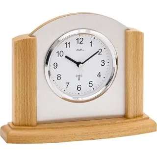 AMS 5123/18 Tischuhr Funk Funktischuhr analog modern Holz Buche mit Aluminium - Weiß