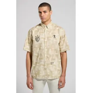 Bikkembergs für Herren. BMS0786 Bedrucktes Hemd in Beige (M), Lässig, Baumwolle, Kurzarm