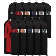 KEEGH 152cm Kleidersack (10-teiliges Set) Kleidersack zur Aufbewahrung, Schrank mit Reißverschluss mit Kleidersacke und Blazer mit Klappösen Kleid, schwarz