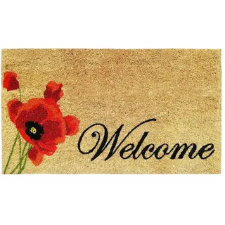 Banzaii Fußmatte aus Kokosfaser 40 x 70 cm mit Rutschfester Unterseite für den Außen - oder Innenbereich - Welcome Mohn