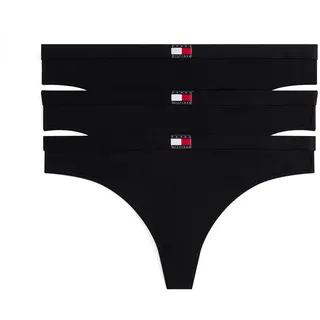 String "3 PACK THONG (EXT.SIZES)", Damen, Gr. XS (34), 3 Stk., schwarz (schwarz, schwarz, schwarz), Jersey, Obermaterial: 95% Baumwolle, 5% Elasthan, TOMMY HILFIGER UNDERWEAR, körpernah, Unterhosen String, basic, elastischer Bund, unifarben