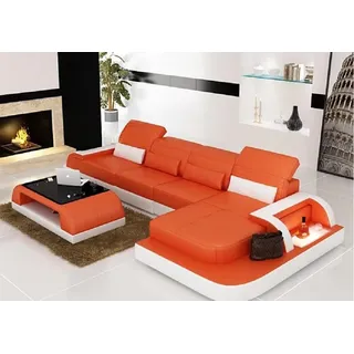 Wohnlandschaft Ecksofa Couch Led Polster - Orange, Weiß