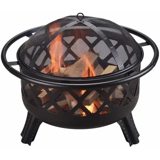 Teamson Home 76 cm Garten Runde Holzfeuerschale mit Zubehör Schwarz