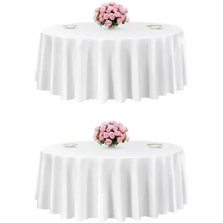 VEVOR 2 Stk. runde Tischdecken Tischwäsche 3048 mm, knitterfreier Tischdeckenschutz, maschinenwaschbares Tischtuch aus Polyestergewebe für Partys Hochzeiten Bankette formelle Veranstaltungen, Weiß