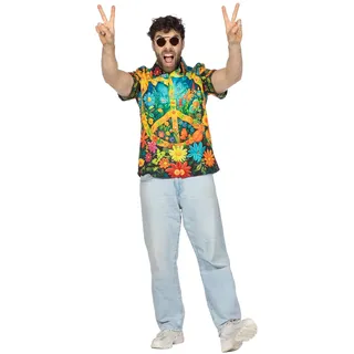 WILBERS & WILBERS 5782 - Hawaii Hemd mit Peace- und Blumen Motiv, Kurzarm, Shirt, Oberteil, Festival Outfit, Strandhemd, Partyhemd Sommer