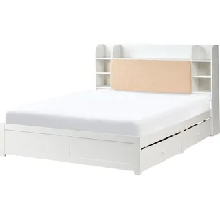 BELIANI Bett Weiß Kiefernholz mit Lattenrost 160 x 200 cm mit Stauraum 4 Schubladen Regalwand Kopfteil Funktional Modern Skandi Design Schlafzimmer - Weiß, Beige