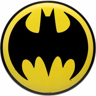 DC Comics Batman Fledermaus-Signal, rund, geprägtes Metallschild, Vintage-Batman-Wanddekoration für Männerhöhle oder Filmzimmer