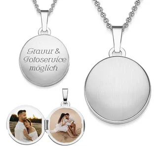 Medaillon rund zum Öffnen für Bilder Silber 925 | Kette Damen Medallion mit Bild | Amulett Anhänger mit Foto personalisiert | Halskette mit Gravur | Schmuck Geschenk zur Erinnerung