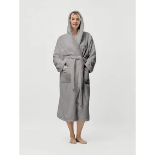 LeGer Home by Lena Gercke Unisex-Bademantel Lovina, ideal für Sauna & Spa, Hotelbademantel, Morgenmantel, Langform, Microfaser, Kapuze, Gürtel, kuschelig weicher Fleece, plüsch, für Damen und Herren, XS-3XL grau M | 120 cm