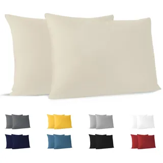 Dreamzie Kissenbezug 30x50 (Set mit 2) - 100% Jersey Baumwolle 150 g/qm Kissenbezüge -Beige - Für Kissenbezug 50x30 cm - Kissenhülle - Resistent und Hypoallergen