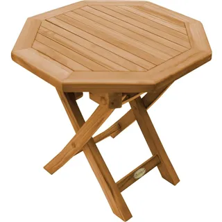 Teako Design Klapptisch Teakholz Sechseck 50cm – Massivholz Wetterfest, FLEGT-lizenziert, Klappbar, Ideal für Garten, Balkon & Terrasse