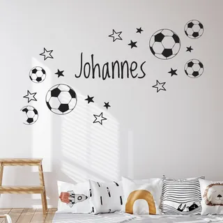 GRAZDesign Wandtattoo Fussball Name Kinderzimmer, Ball mit Namen Jugendzimmer, Wandsticker personalisierte Fussball Geschenke Jungen für Jungs - 100x57cm / Schwarz