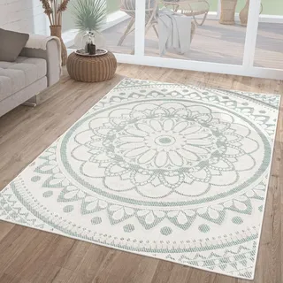 TT Home In-& Outdoorteppich Wetterfest Garten Orientalisches Marokkanisches Boho Design Größe 80x150 cm - Türkis