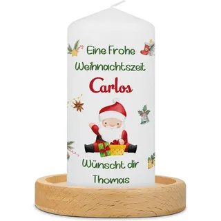 GRAVURZEILE Bedruckte Weihnachtskerze - Fröhliche Weihnachtszeit - Personalisiert mit Name - Dekoration zu Weihnachten - Geschenk zu für Sie & Ihn - Stumpenkerze 120/58 mm - Farbe: Kleine Kerze