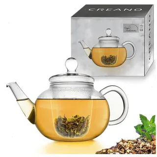 Creano Teekanne aus Glas 0,8l - Glasteekanne mit Glas-Sieb und Deckel - Teepresse ideal zur Zubereitung von Losen Tees - tropffrei