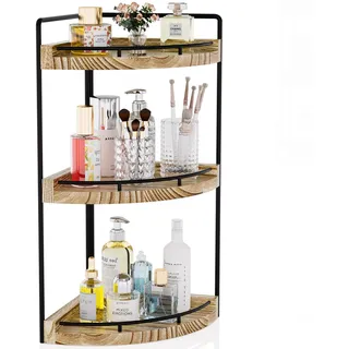 CeleVista Eck-Badezimmer-Theken-Organizer, 3-stufiger Badezimmer-Aufbewahrungs-Arbeitsplatte für Hautpflege, Waschbecken-Regal für Küchendekor, Schminktisch, Kommode, Make-up, Geschenk (rustikales