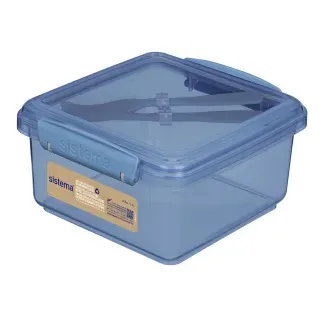 Sistema Lunch Plus Box aus recyceltem PP, 1,2 l, Lunchbox-Set mit Messer und Gabel, Farbe nicht frei wählbar, Maße (L x B x H): 15 x 15,5 x 8 cm