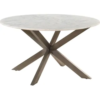 Massivmoebel24.de Esstisch rund  137 cm Marmor weiß / Kreuzgestell Eisen Antik Grau BARCELONA #307 - Weiß