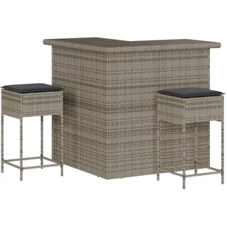 vidaXL 3-tlg. Gartenbar-Set mit Kissen Grau Poly Rattan - Grau