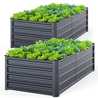 Ohuhu Metall Hochbeet Pflanzenbeet 2 Stück 180x90x45 cm, Hochbeet für Garten aus Robustes Stahlblech, Rostgeschützt & Stabil, Ideal für Garten Gemüse Kräuter Blumen Anthrazit