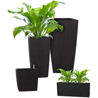 Pflanzwerk® ÖKOSYSTEM Pflanzkübel Square - Blumentöpfe Übertöpfe mit BEWÄSSERUNGSSYSTEM - 75x40x40cm Rattan SCHWARZ *Indoor & Outdoor Blumenkübel* *UV-Schutz* *Premium Markenqualität*