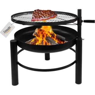 Feuerschale mit Grillrost, Schwenkgrill höhenverstellbar Ø60cm Stahl - Schwarz
