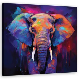 Feeby Wandbild elefant tiere farbig , Multicolor , Textil , Tiere , Rechteckig , 50x50 cm , Bilder & Rahmen, Bilder, Leinwandbilder