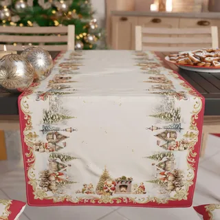 PETTI Artigiani Italiani - Weihnachtlicher Tischläufer, Weihnachtsläufer, Küchenläufer 140 x 40 cm, eleganter Vintage-Weihnachtsläufer Xmas, 100 % Made in Itay