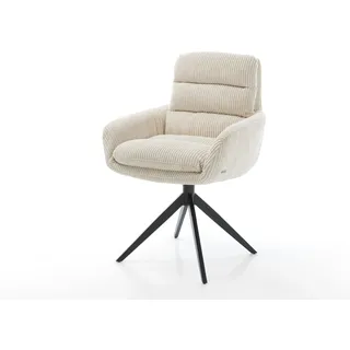 DELIFE Esszimmerstuhl Abelia-Flex mit Armlehnen Cord Beige Kreuzgestell breit Schwarz - Beige