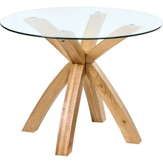 BELIANI Esstisch Hellbraun aus Glas Eichenholz 100 x 100 cm Rund Kreuzgestell Modernes Design für Esszimmer Küche - Braun