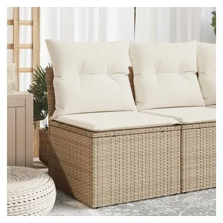 vidaXL Gartensofa ohne Armlehnen mit Kissen Beige Poly Rattan