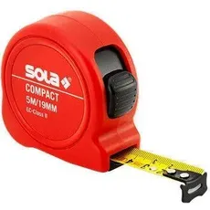 Sola Messwerkzeuge, Längenmesswerkzeug, Bandmaß - COMPACT - 5m / 19mm - Taschenbandmaß mit Gürtelclip - Stahlband, gelb lackiert mit mm (Metrisch)