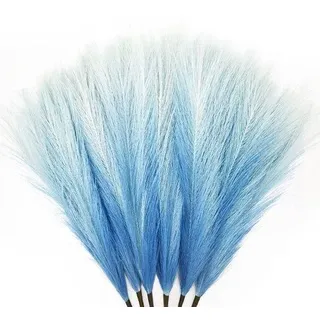 Ibenzoa® Künstliches Pampasgras 6er-Set – Blau, 45 cm (Federteil ca. 35 cm) | Deko aus Metalldraht, Papier & Seidenblumenfedern für Boho & Hochzeit - Blau