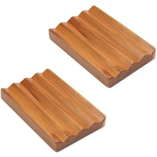 Teak Seifenschale Holz von HTB, Holz dekorative Bad Seife Halter erhöhte Basis Design zu halten Seife trocken in Küche, Bad, Waschbecken, Badewanne (2pcs)