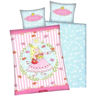 Brandsseller Kinder Bettwäsche 135x200 cm + 80x80 cm 100% Baumwolle Renforce Prinzessin Wende Bettwäsche Set mit Motiven im Stil von Prinzessin Anneli Rosa